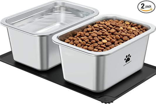 URPOWER 1.65 Gallon Large Dog Water Bowl, 2 Pack Thickened Stainless Steel Dog Water & Food Bowls with Non-Slip Mat, Spill-Proof Metal Pet Bowl Set for Medium, Large, X-Large Dogs, Indoor/Outdoor Use