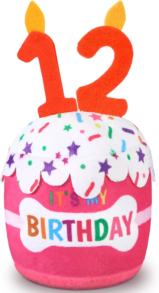 Dansydaisy Dog Birthday Cake Toy Squeaky Plush Toy for Girl Boy Gifts, Chew Accessories for Dog Birthday Party Decor Favor for Large, Medium and Small Dogs(12th,Pink)