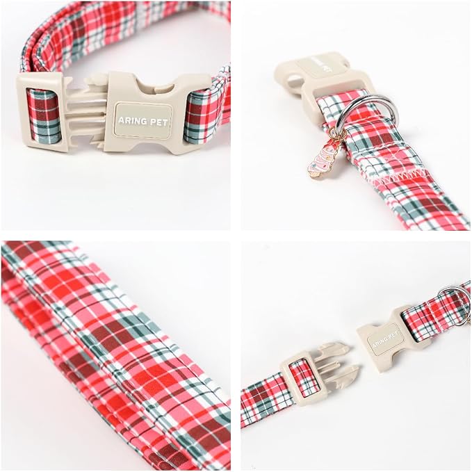 ARING PET Christmas Dog Collar, Cute Red Green Pink Grid Plaid Pets Collars for Puppy Small Medium Large Girl Boy Dogs-S