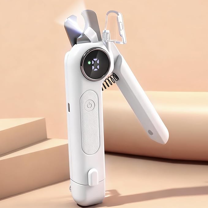 Dog Nail Grinder & Clipper - Rechargeable, Quiet | Rechargeable with LED light. Safe, painless filing for dogs, cats & puppies. Quiet motor. Professional tool（White）