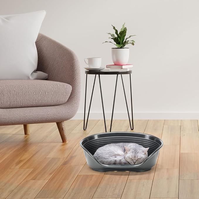 Ferplast Cat Bed, Plastic Dog Bed Small, Ventilation Holes and Non-Slip Rubber Feet for Added Stability 49 x 36 x h. 17.5 cm. Black