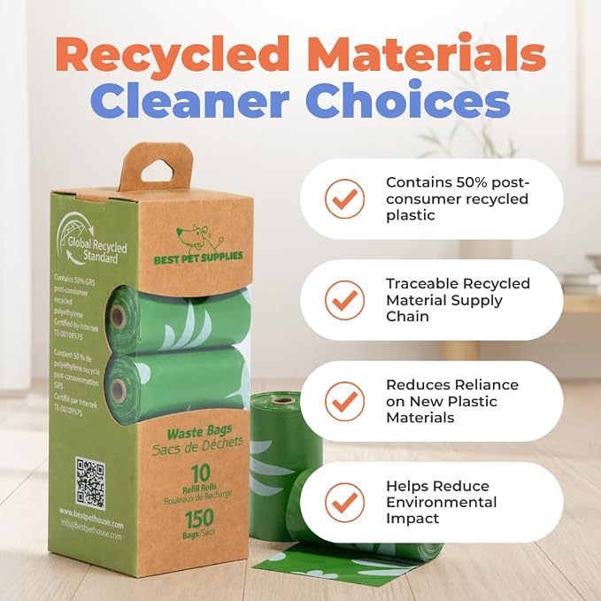 Best Pet Supplies Dog Poop Bags for Waste Refuse Cleanup, Doggy Roll Replacements for Outdoor Puppy Walking and Travel, Leak Proof and Tear Resistant, Thick Plastic - Green (Unscented), 150 Bags