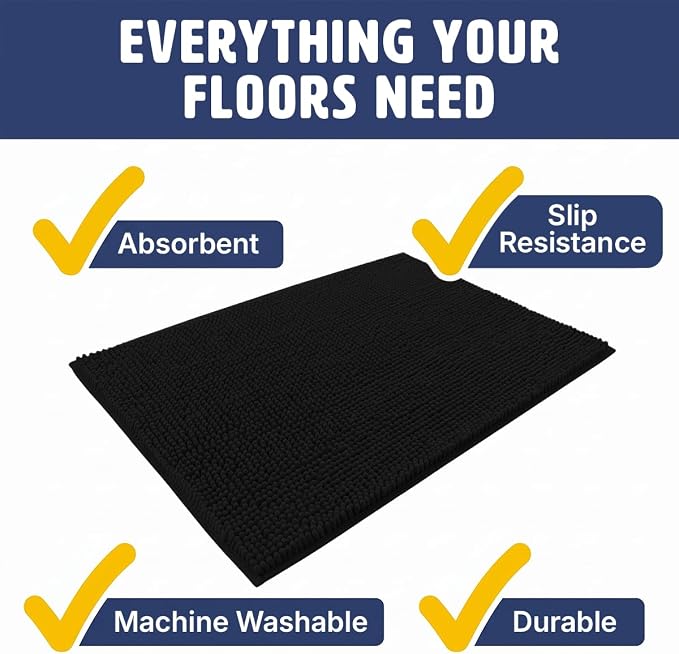 Muddy Mat® | Cat Litter Mat Runner 24"x60", Litter Trapping Mat, Super Absorbent Scatter Control, Soft on Paws, Slip Resistant Washable Litter Mat, Traps Litter, Protects Floors, Black