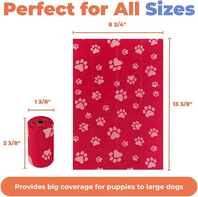 Best Pet Supplies Dog Poop Bags for Waste Refuse Cleanup, Doggy Roll Replacements for Outdoor Puppy Walking and Travel, Leak Proof and Tear Resistant, Thick Plastic - Red, 150 Bags