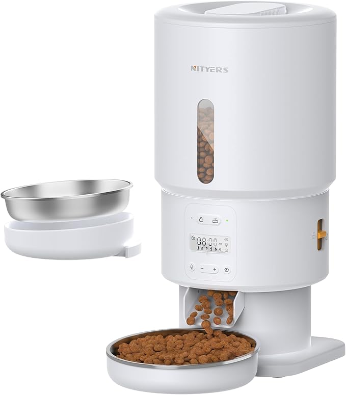 Automatic Cat Feeder - 5L Anti-Clog Cat Food Dispenser Keeps 2-15mm Dry Food Fresh, 10s Voice, 1-6 Meals/Day, Programmable Portions, 180-Day Battery Life, Easy to Clean Auto Pet Feeder for Small Dog