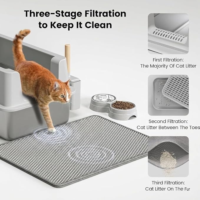 Stainless Steel Cat Litter Box - Enclosed XL Metal Kitty Litter Box with Lid for Big Cats, High Sided, Anti-Leakage, Easy Cleaning, Non-Sticky, Included Litter Mat, Cat Bowl & Spoon