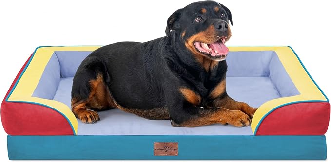 Comfort Expression Orthopedic Dog Bed for Extra Large Dogs with Bolster | Waterproof Dog Couch Bed with Washable Cover & Non-Slip Bottom, Supportive Egg Crate Foam XL Pet Bed, 45x35 Inch