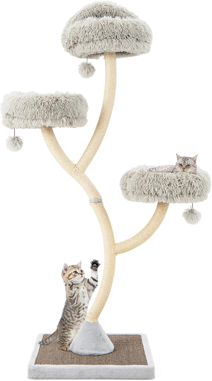 70" Tall Cat Tree, Cat Tower with Scratching Posts and Board, Multi-Level Cat Tower for Large Cats 20 lbs+ with 3 Cozy Perches and Dangling Balls, Modern Cat Tree for Indoor Cats Large Adult