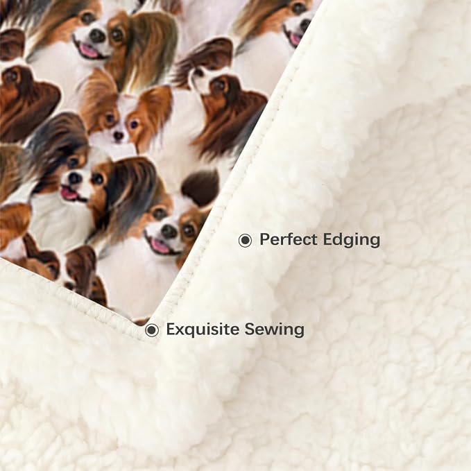 BlessLiving Papillon Dog Blanket Cute Animal Fleece Blanket Shepherd Dog Plush Blanket Soft Sherpa Blanket for Bed and Couch Papillon Dog Lover Gifts (Twin Size, 60 x 80 Inches)