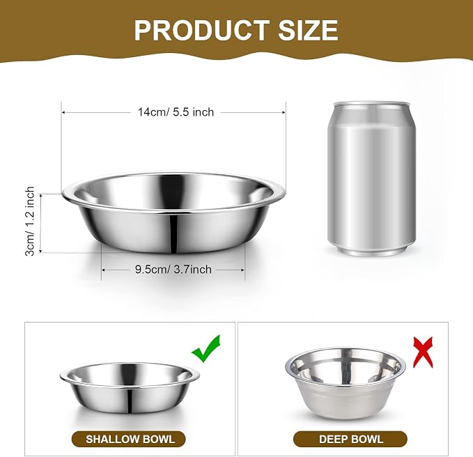 Mimorou 10 Pcs Stainless Steel Cat Bowls Bulk, Small Dog Shallow Food Bowls Replacement Metal Cat Dishes for Pet Food and Water, Dishwasher Safe(5.5 Inch Diameter)