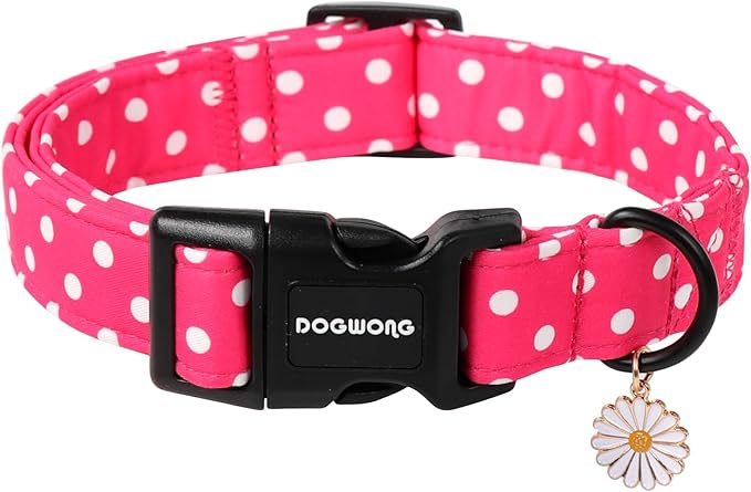DOGWONG Pink Girl Dog Collar, Cute Pink Female Dog Collars, Adjustable Cute Pet Collars Girl Design Dog Collar for Small Medium Large Dogs,XL