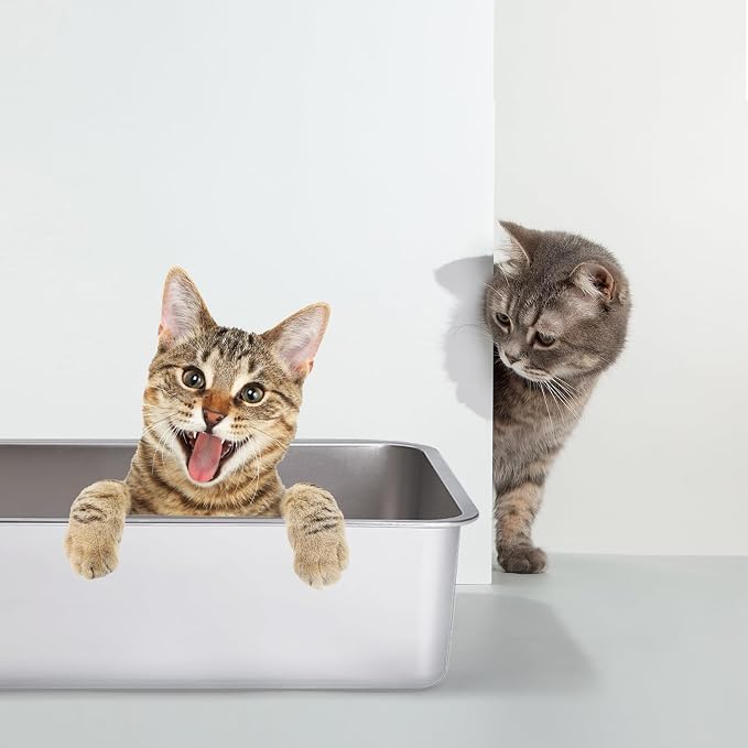 Stainless Steel Cat Litter Box with High Sides - Never Absorbs Odor, Stains or Rusts - Non Stick Smooth Surface for Cats and Rabbits