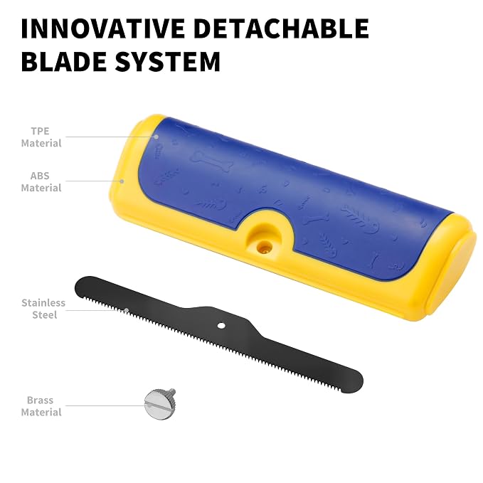 Dog Brush for Shedding, Blue and Yellow | For dog shedding care, short and medium coats, manual blade brush for home grooming