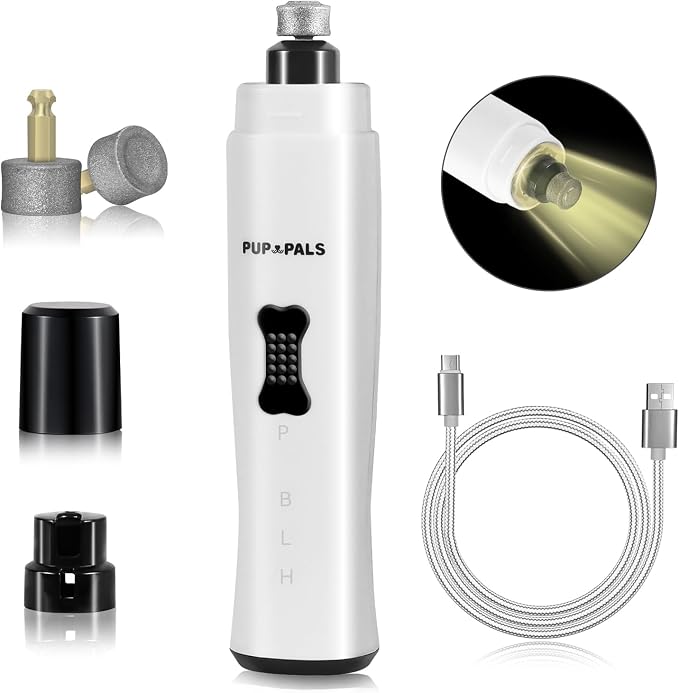 Upgrade Dog Nail Grinder with 5 LED Shadow Free Light, Dog Nail Trimmer Protect Pet Paws from Over Grinding with 2 Speed Super Power Motor, with one aditional Concave-Shaped Replacement Head