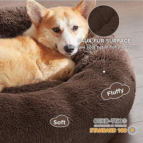 Bedsure Calming Dog Bed Medium Size Dog Donut Washable Pet Bed,30ins Coffee