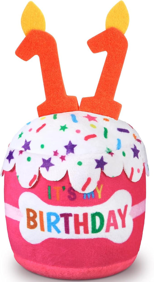 Dansydaisy Dog Birthday Cake Toy Squeaky Plush Toy for Girl Boy Gifts, Chew Accessories for Dog Birthday Party Decor Favor for Large, Medium and Small Dogs(11th,Pink)