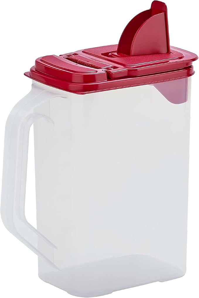 Buddeez Clear Pantry Storage Container, Dry Storage, 4 Quart, Red Lid | Clear container for easy visibility, Easy-grip handle, Easy-pour spout, For flour, sugar, cereal, rice and dry goods