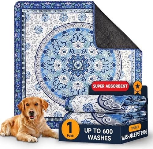 Washable Pee Pads for Dogs,72"x72" Waterproof Non-Slip Reusable Puppy Pad with Fast Absorbent,Leakproof Whelping Pads for Pet Housebreaking (Indigo Blue Medallion, 72"x72"(Pack of 1))