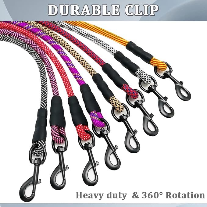 MayPaw Heavy Duty Rope Dog Leash, 3/4/6/7/8/10/12/15/20/30FT Nylon Pet Leash, Soft Padded Handle Thick Lead Leashes for Large Medium Dogs (Black, 1/2" * 12')
