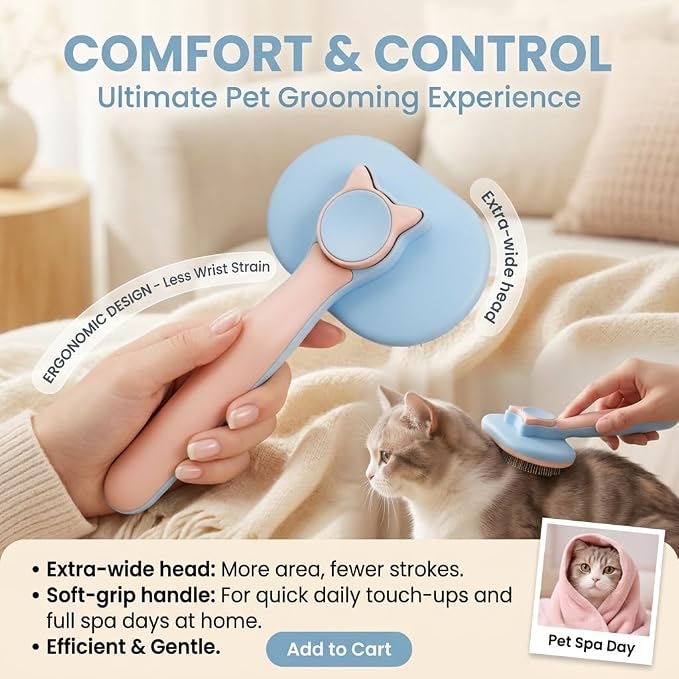 Self Cleaning Slicker Brush for Dogs and Cats | 2 in 1 Grooming Tool, Removes Loose Undercoat Tangles, Shedding Hair, Massage Bristles, Anti-Slip Handle, Long and Short Hair