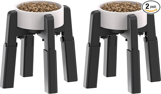 CZPET Dog Bowl Stand with Adjustable Height and Width [2 Pack, Stand Only], Elevated Pet Water & Food Bowl for Medium and Large Pets, Stable and Anti-Slip Raised Bowl