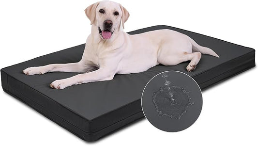 Vonabem Outdoor Dog Bed Waterproof Washable, XXL Large Crate Pad 48 Inch, Wipeable Leather Pet Beds with Removable Cover, Durable Foam Anti-Slip Kennel Pad 47"x29" Black