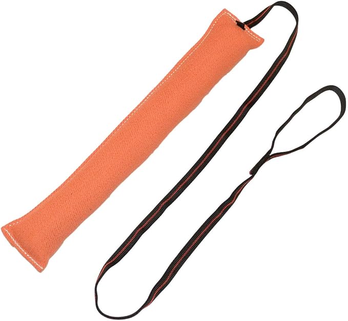 Redline K9 French Linen Dog Tug Toys (4 inch x 24 inch) Tug Toy with 5 Foot Handle (Orange)