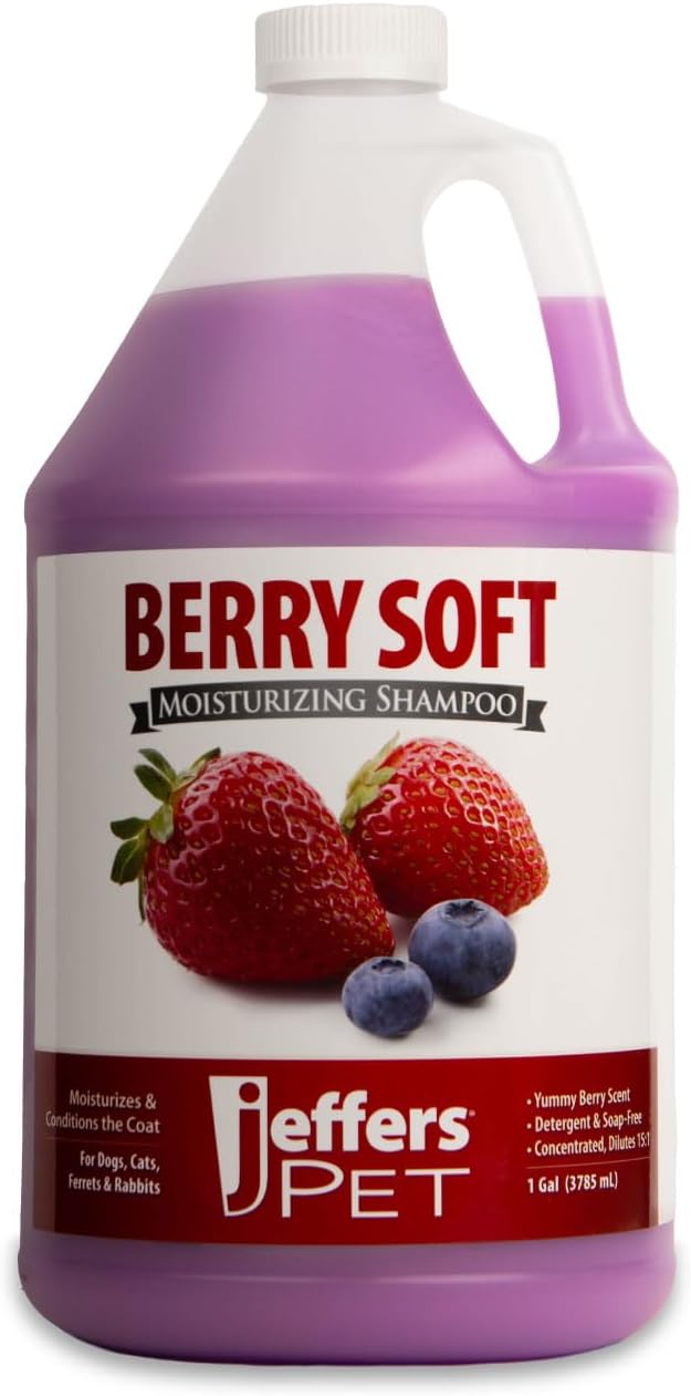 Jeffers Pet Moisturizing Shampoo, Berry Soft Scent 128 oz - Coconut Based, Detergent Free & Soap Free, pH Balanced, with Vitamins A D E, for Dogs Cats Ferrets Rabbits, Made in the USA, Healthy Coat