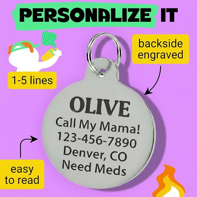 Bad Tags Personalized Dog and Cat ID Tags in 25+ Designs and 2 Sizes - 5 Lines of Custom Engraved Text - Funny Cute Personalized Pet Tags (Cuter Than Your Kid - Pink, Small (1 inch))