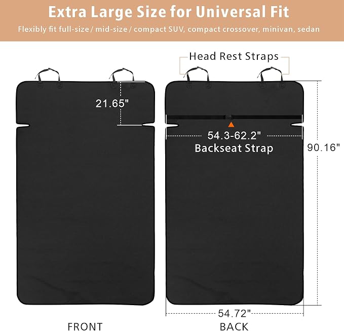 F-color SUV Cargo Liner for Dogs - Waterproof Pet Cargo Liner, Comfort Dog Cargo Cover with Bumper Flap Protector, Scratchproof for Large SUVs Sedans Trunks Vans, Black