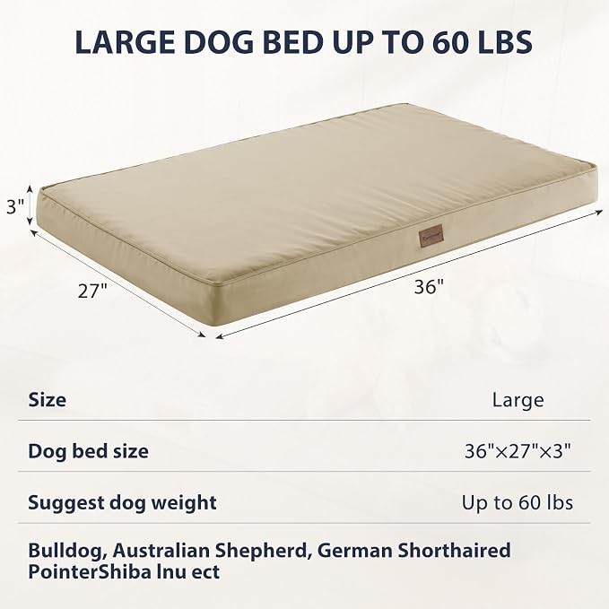 BFPETHOME Outdoor Waterproof Dog Bed for Large Dogs, Washable Cover, 36" | Outdoor & Indoor Use, Waterproof, For Medium, Large, Extra Large Dogs, Orthopedic, Egg Crate Foam, Up to 60 lbs