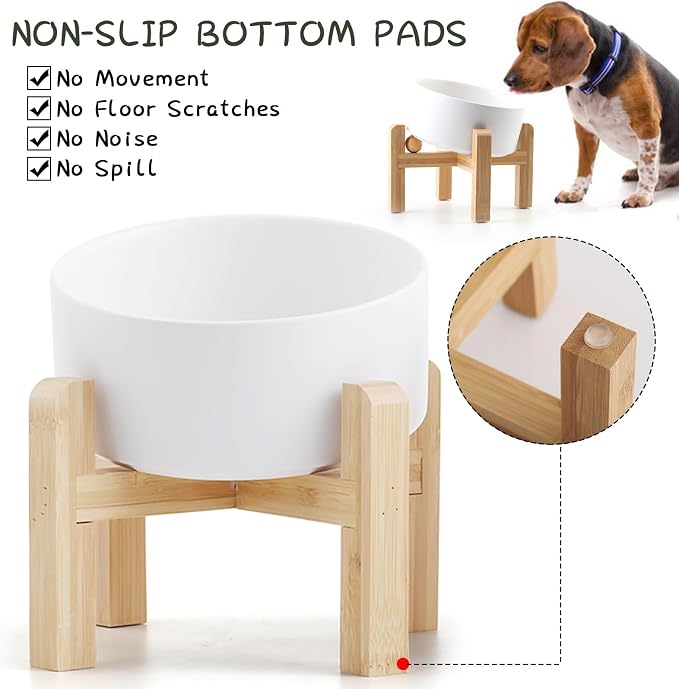 Petygooing White Elevated/Raised 15°Slanted Ceramic Dog Bowl for Small and Medium Breeds, Tilted Anti Slip Pet Feeding Bowl,Food Water Dish with Stand for Cats and Dogs (28 OZ/3.6 Cups)