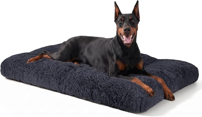JOEJOY Large Dog Bed Crate Pad, Deluxe Plush Washable Dog Beds Fulffy Soft Kennel Pad Anti-Slip Pet Sleeping Mat for Extra Large Medium Small Dogs, 44" x 32", Dark Grey