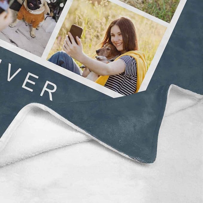 Personalized Throw Blanket Custom Blankets with Photo Name Home is Where The Dog is Soft Fleece Blanket for Lover Friend Family Birthday Wedding Gifts 4 Photos Collage