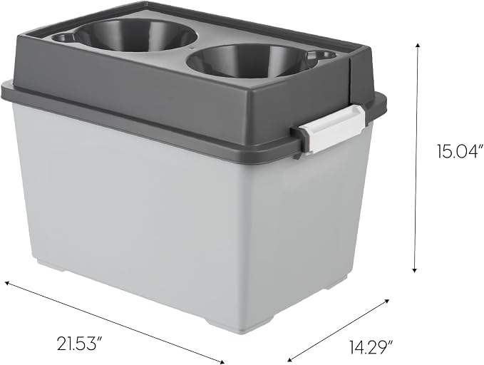 IRIS USA Dog Bowls Elevated with Storage, 15" H Raised Feeding Station, Dog Bowl Stand with Airtight Food Storage Holds 47 lbs, 2 Removable 64 oz Stainless Steel Bowls for Large Dogs, Gray/Dark Gray