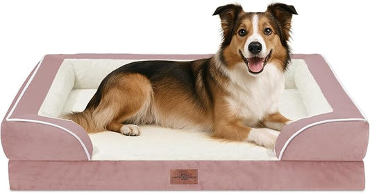 Comfort Expression Orthopedic Dog Beds for Large Sized Dog with Bolster | Waterproof Dog Couch Bed with Washable Cover & Non-Slip Bottom, Supportive Egg Crate Foam Large Pet Bed, 38x25 Inch