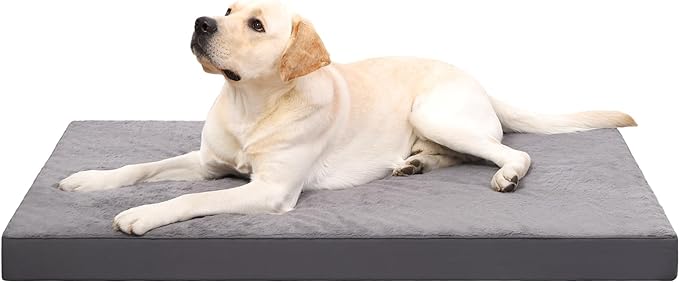 KSIIA Orthopedic Dog Bed for XL Dogs with Waterproof Lining,Dark Grey,47x29 | Deluxe Soft Plush Dog Crate Bed, Washable Pet Mat with Removable Cover&Egg Crate Foam for Extra Large Dogs Sleeping&Relaxing