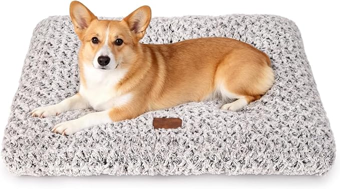 Dog Bed Crate Pad - Rosette Pattern White Velvet Pet Bed Anti-Slip Comfy Kennel Pad for Crates Rosette Brown M