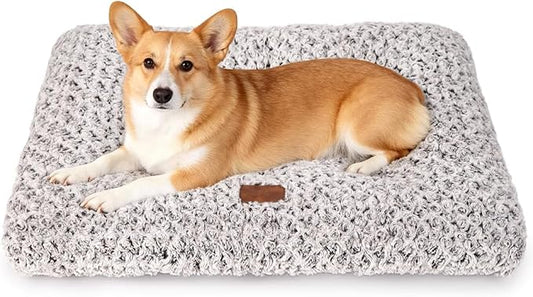Dog Bed Crate Pad - Rosette Pattern White Velvet Pet Bed Anti-Slip Comfy Kennel Pad for Crates Rosette Brown M