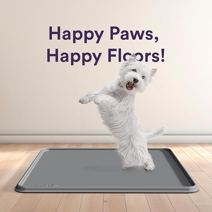 Pee Pad Tray Holder for Dogs - Fits Up to 25 x 25 in. Square Potty Training Pads No Spill Raised Lip High Edge Silicone Mat, Extra Thick and Non-Slip for Indoor Floor Protection (Large, Grey) | eenk