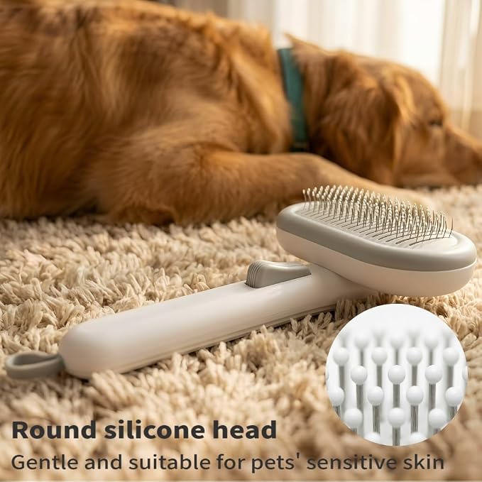 Cat Brush for Shedding, Self Cleaning Grooming Brush with Release Button, Deshedding Undercoat Comb for Indoor Cats Long & Short Haired, Pet Hair Remover Tool for Kitten Rabbit Massage