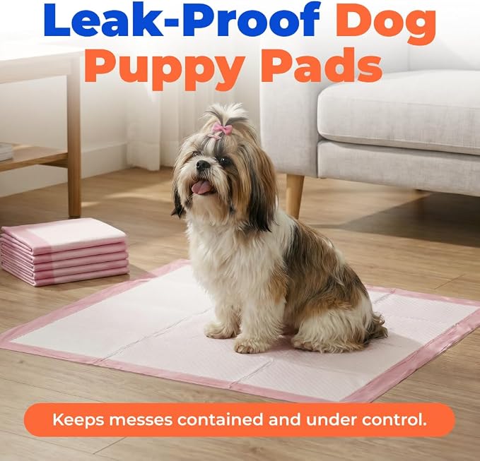 Best Pet Supplies Puppy Pads (22.5 x 22 Inches) - Disposable, Dog Training Potty, Super Absorbent Baby Pink Puppy Pee Pads for Dogs (300 Count)