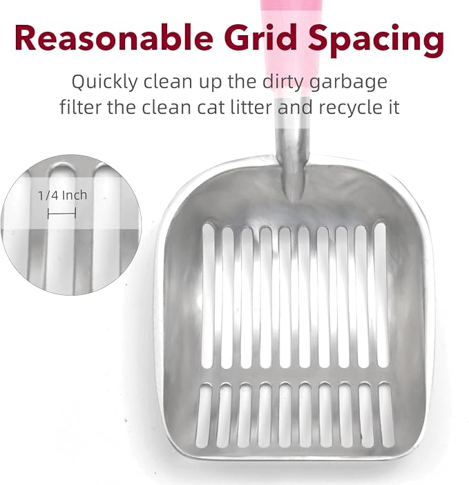 Cat Litter Scoop, Kitty Metal Scooper, Aluminum Alloy Sifter, Kitten Pooper Lifter, Deep Shovel, Long Handle, Poop Sifting, Durable, Heavy Duty, for Litter Box