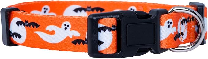 Native Pup Halloween Dog Collar- Spooky Fall Themed Horror Costume Collars- Skull, Pumpkin, Ghost, Bat, Witch, Candy Corn, Spider- Adjustable for Small, Medium, Large Breeds (Small, Ghosts)