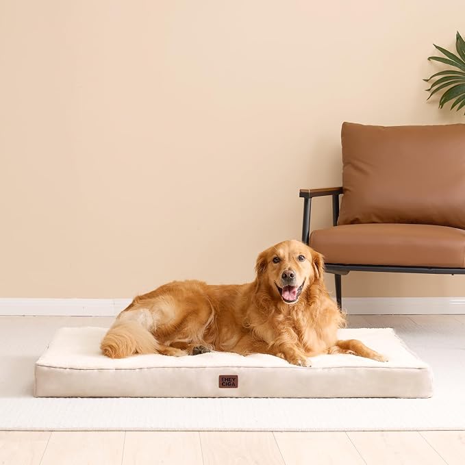 EHEYCIGA Orthopedic Dog Bed Large with Removable Washable Cover, 50IN Camel | Egg Crate Foam Support, Durable Oxford fabric, Non-Slip Bottom, Machine Washable, Soft Waterproof Plush Pet Bed Mat For Crate