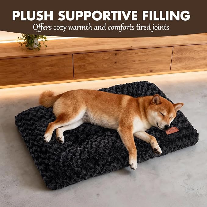 Dog Bed Crate Pad - Rosette Pattern White Velvet Pet Bed Anti-Slip Comfy Kennel Pad for Crates Rosette Black S