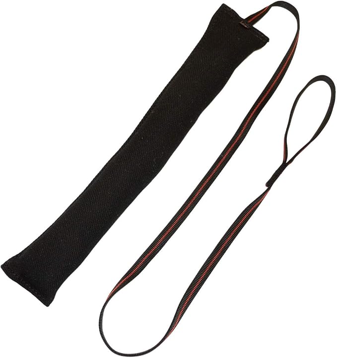 Redline K9 French Linen Dog Tug Toys (4 inch x 24 inch) Tug Toy with 5 Foot Handle (Black)