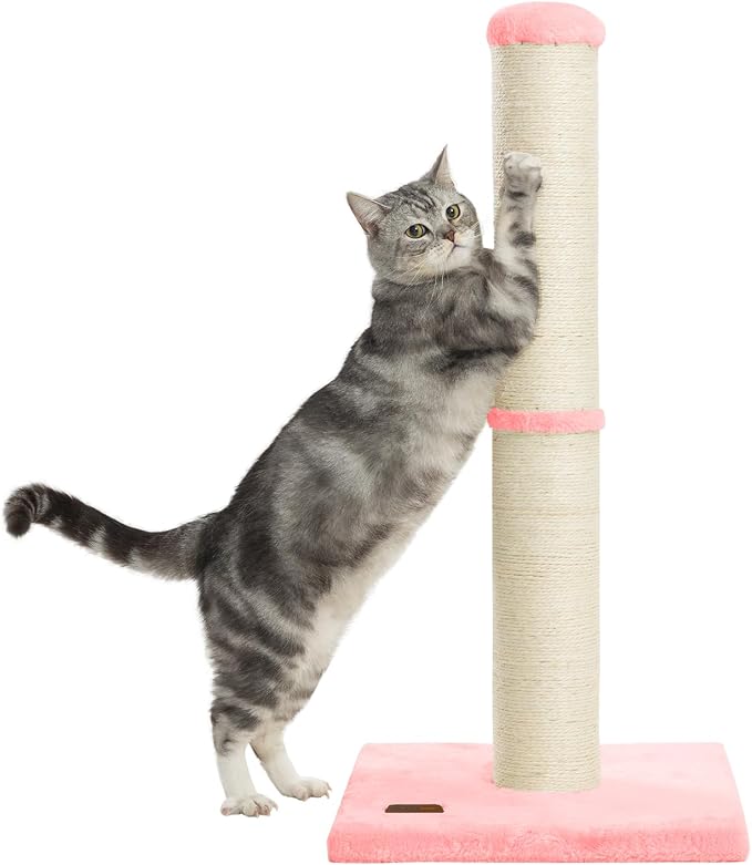 Karolpar 34inch Cat Scratching Post with Natural Sisal Rope 4.3Inch Large Diameter Scratcher Post Tree for Indoor Cats Pink