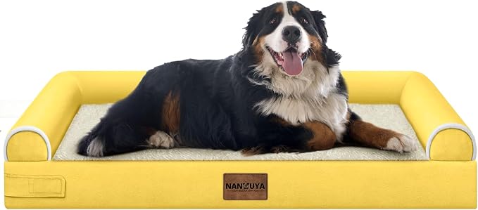 NANUYA Orthopedic Dog Bed for Jumbo Dogs, 53 x 42 Inch, Ginger | Egg crate foam for joint support, 3-sided bolster pet sofa, waterproof lining, washable cover, and non-skid base