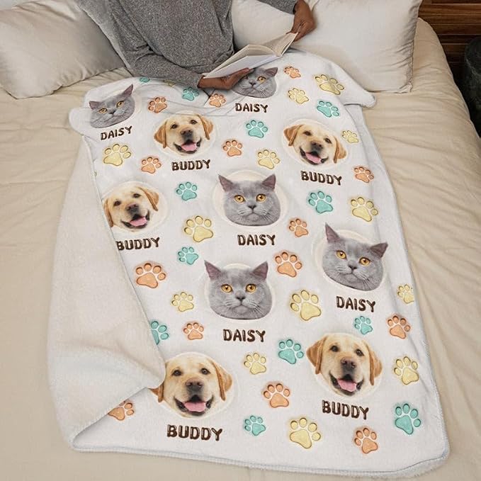 Pamaheart Custom Dog Face Blankets, Personalized Pet Photo Blanket, Fleece Dog Blankets, Customized Photo Throws, Dogs Dad Gifts, Pet Lover Gifts, Memorial Gift /23